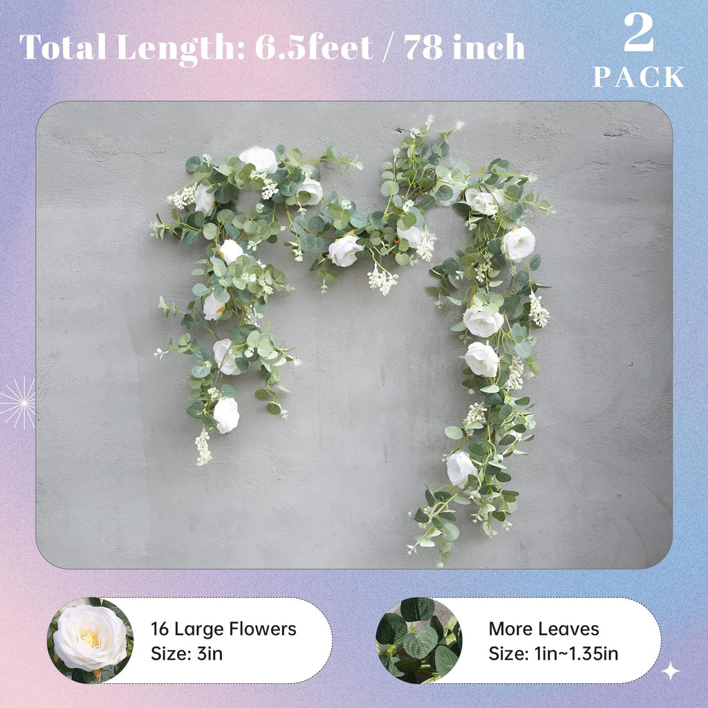 2Pcs 6.5FT Wedding Decor Artificial Flower Eucalyptus Garland