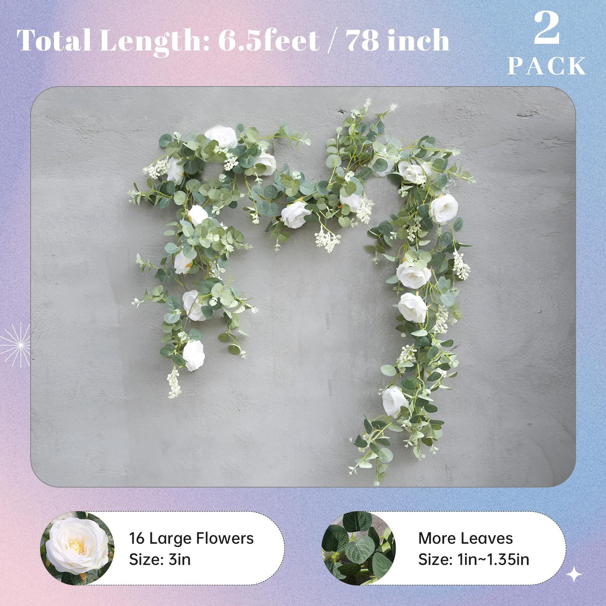 2Pcs 6.5FT Wedding Decor Artificial Flower Eucalyptus Garland