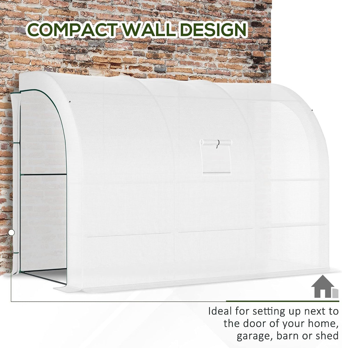 10' x 5' x 7' Lean to Greenhouse Walk-in Green House White | Plant Nursery, 2 Roll-up Doors, Windows, PE Cover, 3