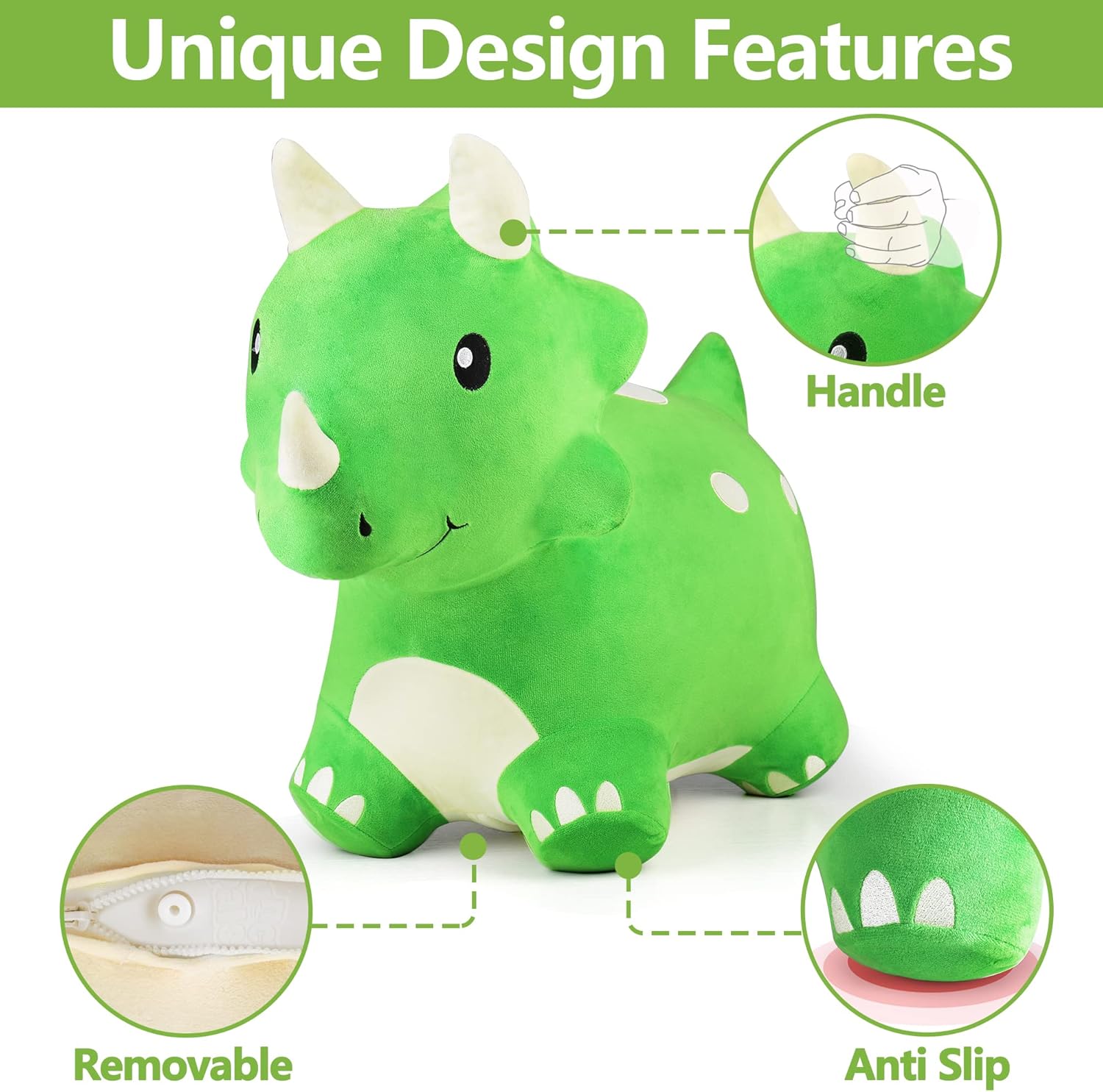 Bouncy Pals Dinosaur Hopper Toy 2 Year Old Boy, Toddler Plush Bounce Animals, Ride on Bouncing Triceratops for Kids