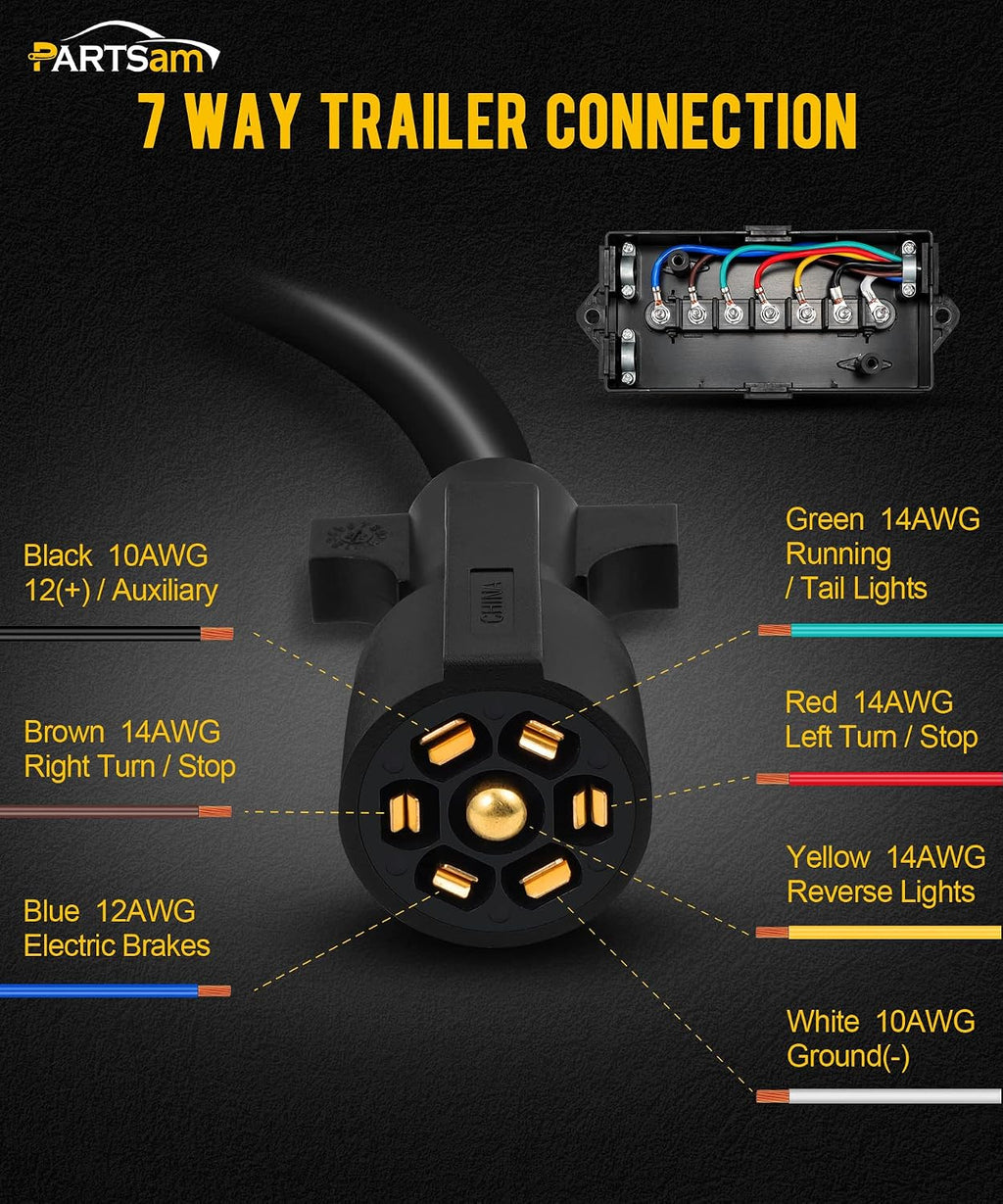 7 Way Trailer Wiring Harness Kit 8ft Trailer Cord 12V Breakaway Switch and Plug Holder Trailer Connector Cable Wiring