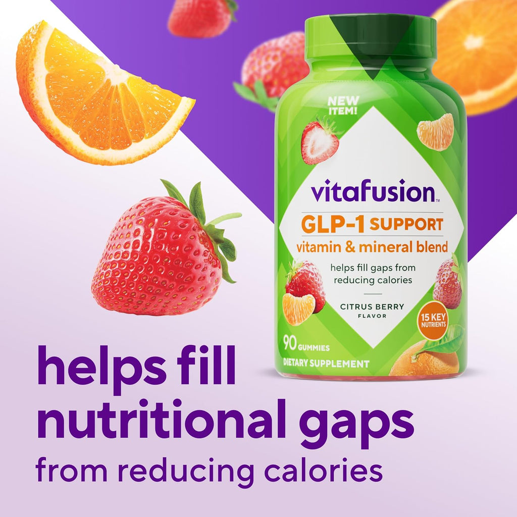 GLP-1 Support Multivitamin, Vitamin and Mineral Blend, 15 Essential Nutrients, Citrus Berry Flavor, 90 Count, 45 Day