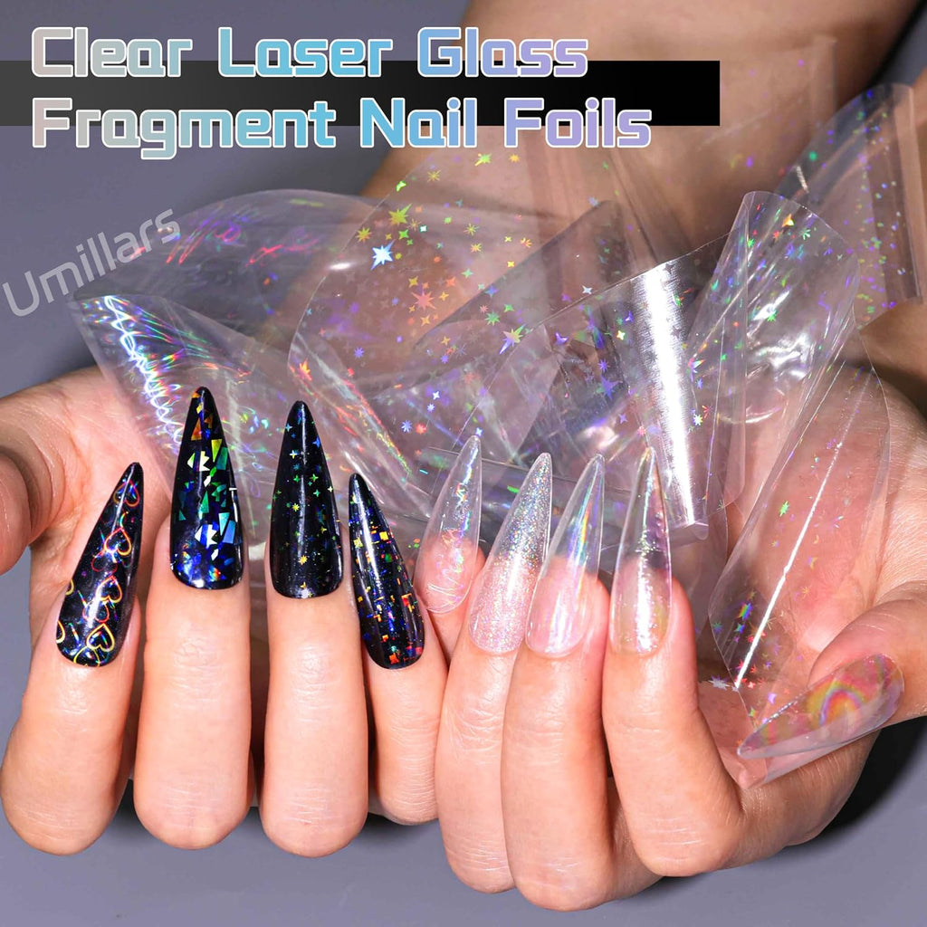10-Roll Aurora Nail Foil Transfer Sheets Clear Laser Holographic Nail Foils