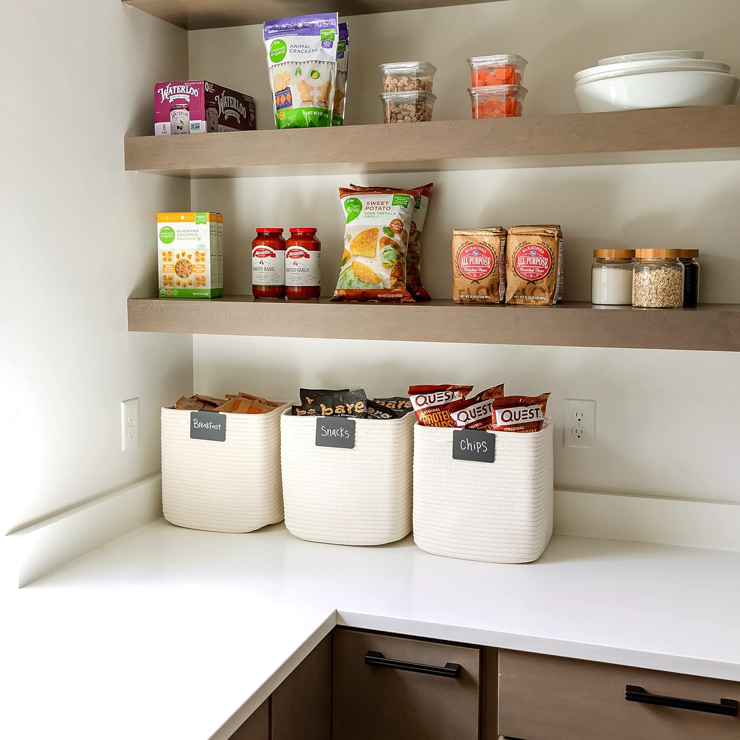Storage Cubes 11 Inch Cotton Rope Woven Baskets for Organizing, 3-Pack | Cube Storage Bin | Square Storage Baskets