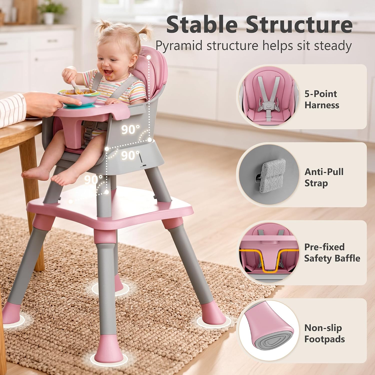 8 in 1 Baby High Chair, Coverts to Dining Booster Seat/Kids Table & Chair Set/Toddler Building Block Table/Kids
