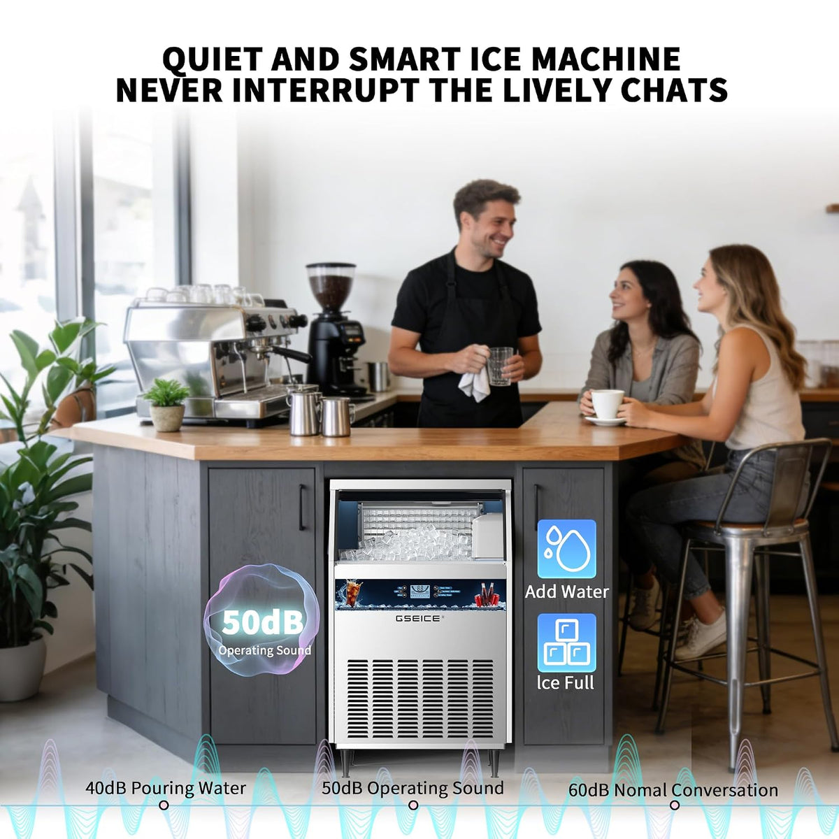 Commercial Ice Maker Machine (550lbs/24H with 130lbs Ice Storage)