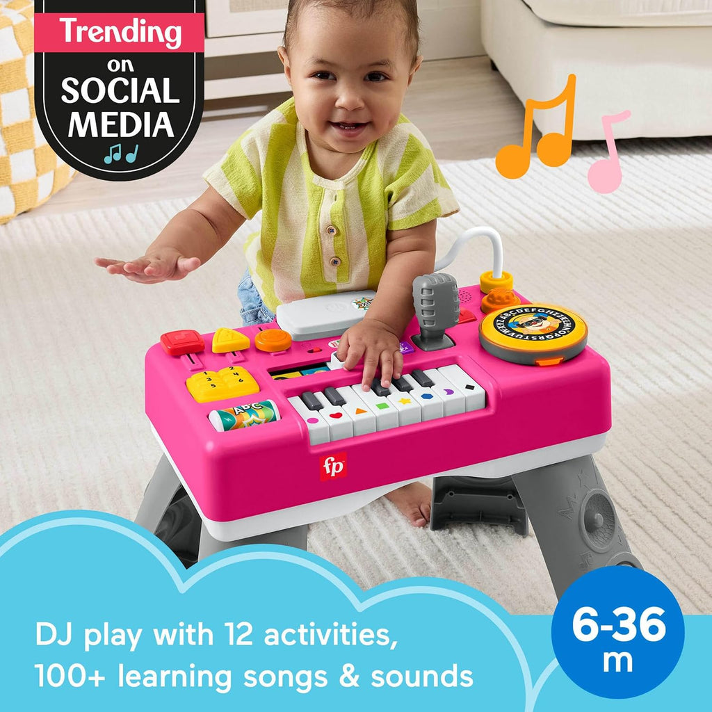 Fisher-Price Laugh & Learn Mix & Learn DJ Table Baby Toy | Pink, 12 Busy Activities, Musical Learning Play, Infants &