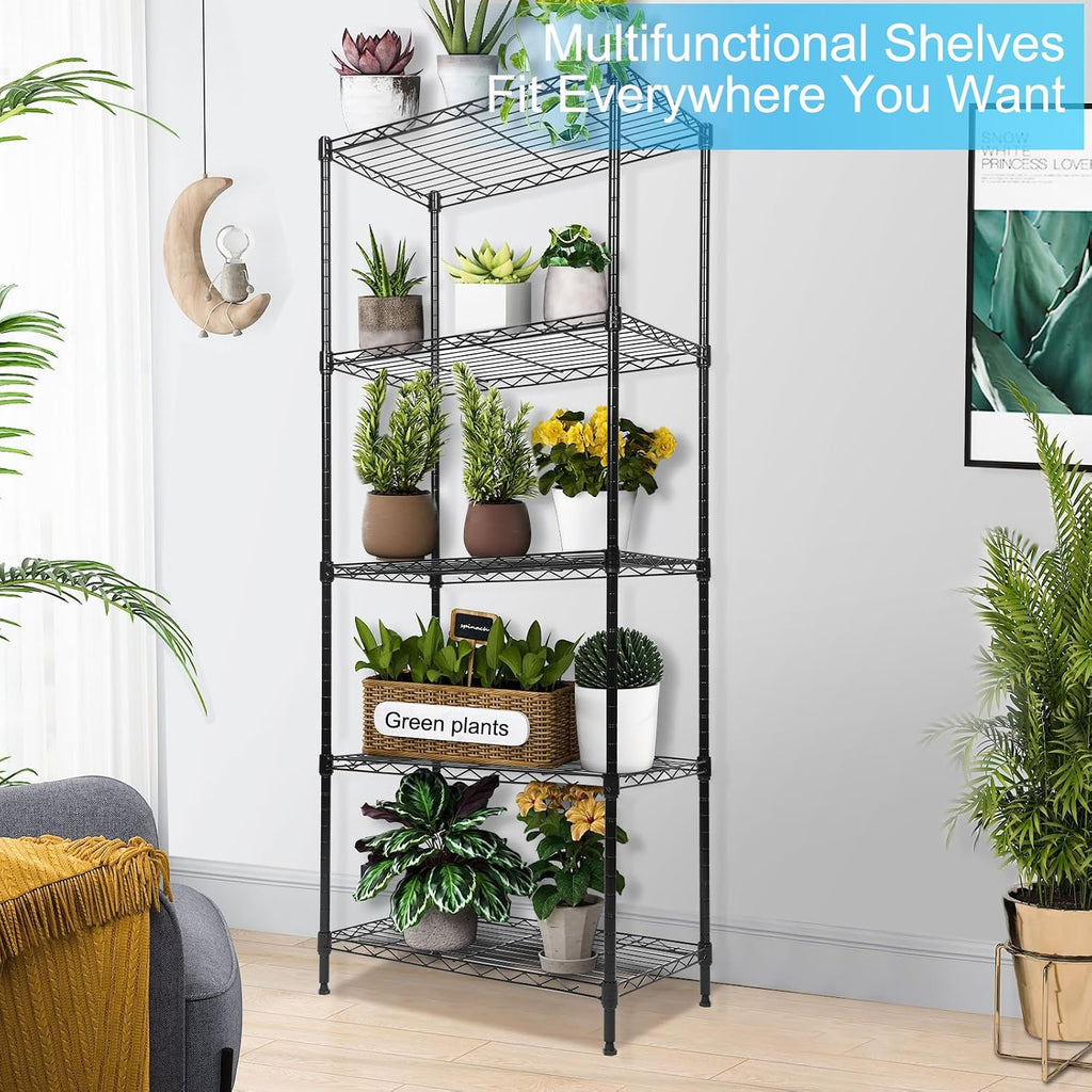 5 Tier Shelving Unit, Adjustable Storage Shelves with Wheels, Wire Shelving, 400 lbs Capacity per Shelf, Max 2000 lbs