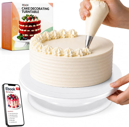 11 Inch Plastic Cake Decorating Turntable, Rotating Cake Stand for Beginners, Smooth Clockwise & Counterclockwise