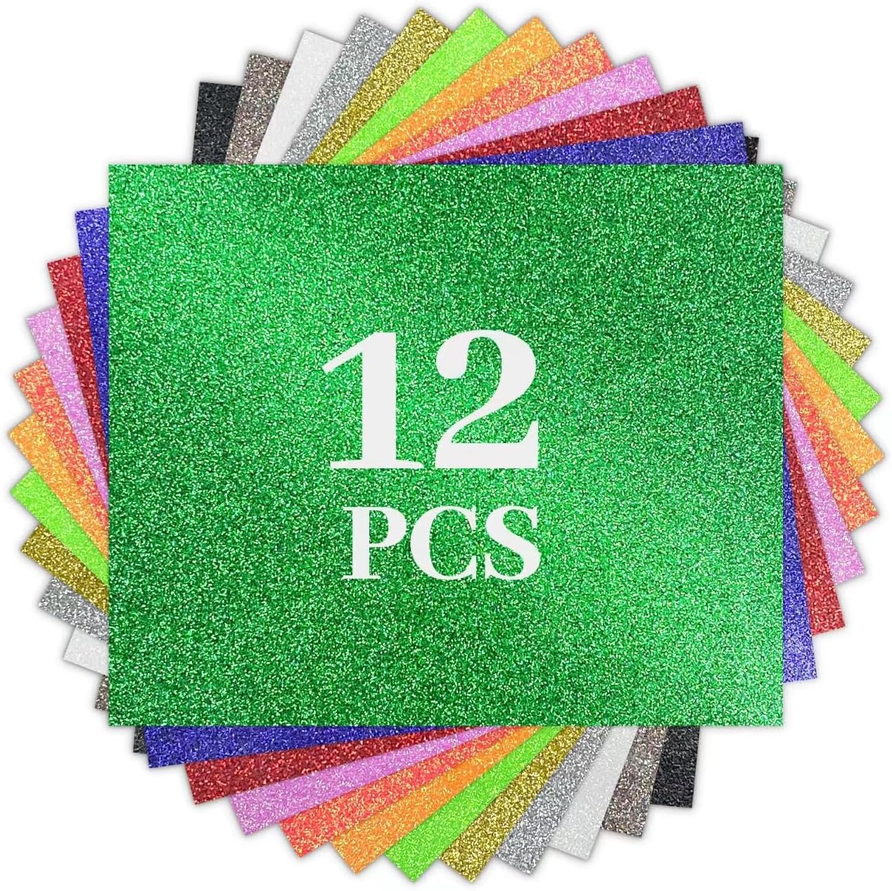 Glitter HTV Heat Transfer Vinyl Bundle -12 Pack 12”x 10" Glitter HTV Heat Transfer Vinyl Iron on Vinyl for T-Shirts