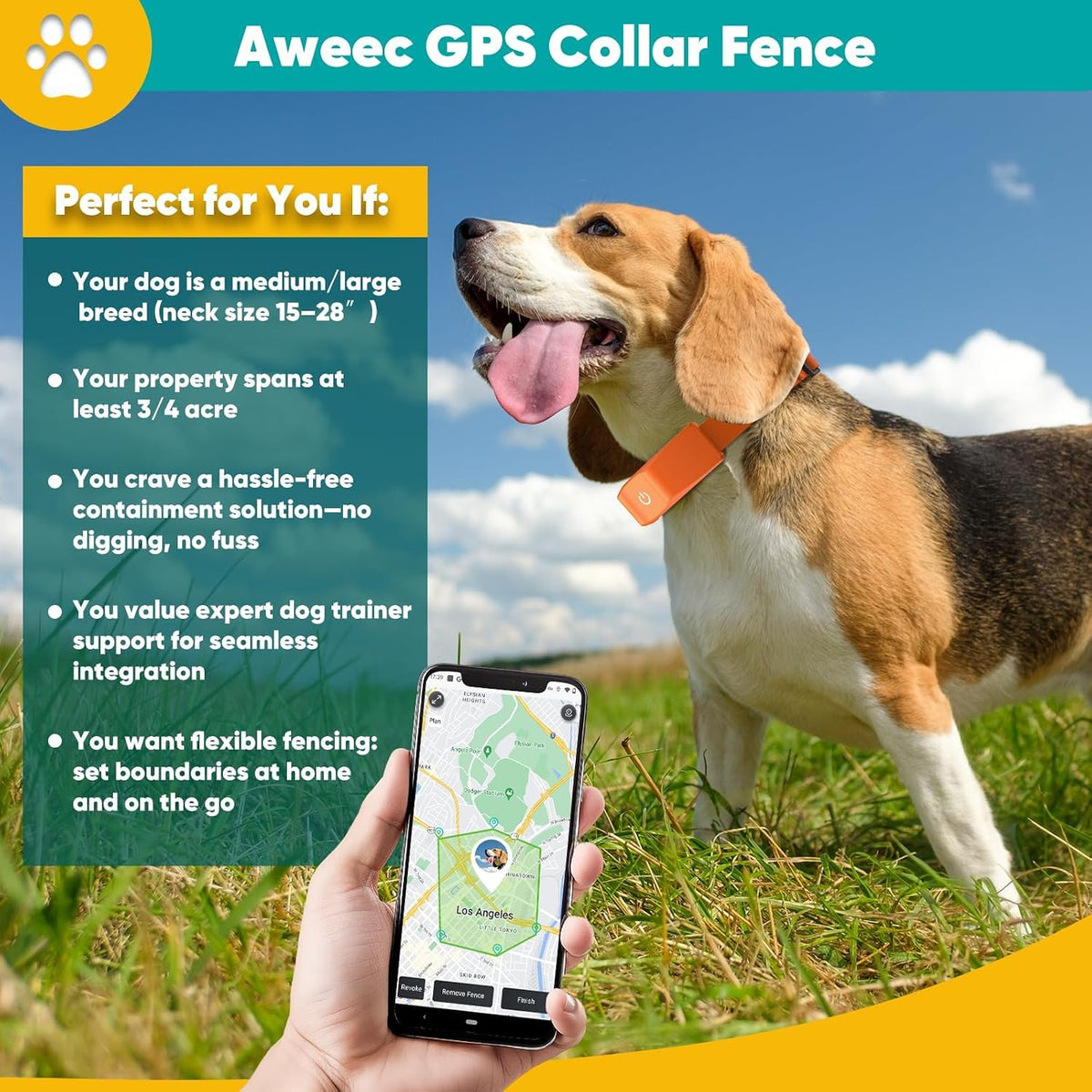 GPS Wireless Dog Fence, Electric Fence System with Training Collar (Orange)