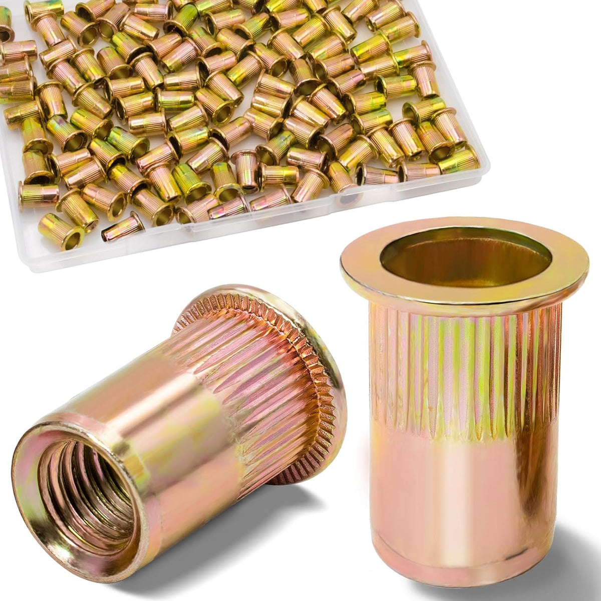 1/4-20 Rivet Nut,115Pcs Zinc Plated Threaded Inserts Rivnuts
