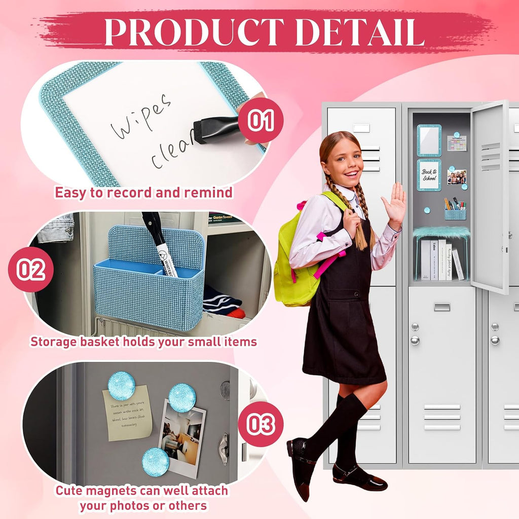 10 Pcs Glitter Locker Organizer and Decorating Kit, Locker Accessories Include Magnetic Storage Cup, Mirror, Shelf