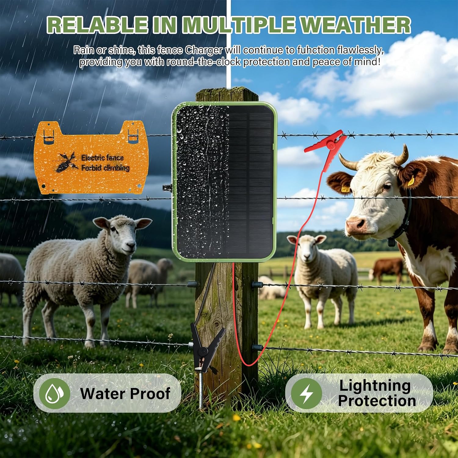 Solar Electric Fence Charger, Energizer with Stand 5kV-9kV Output
