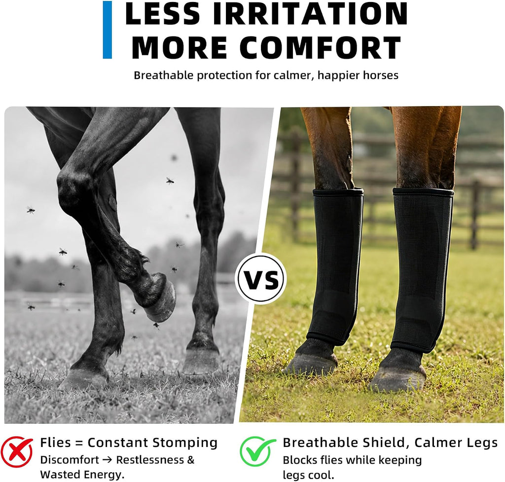Fly Boots for Horses Set of 4, Breathable Mesh Horse Fly Boots with Support Stays, Adjustable Hook and Loop Closure