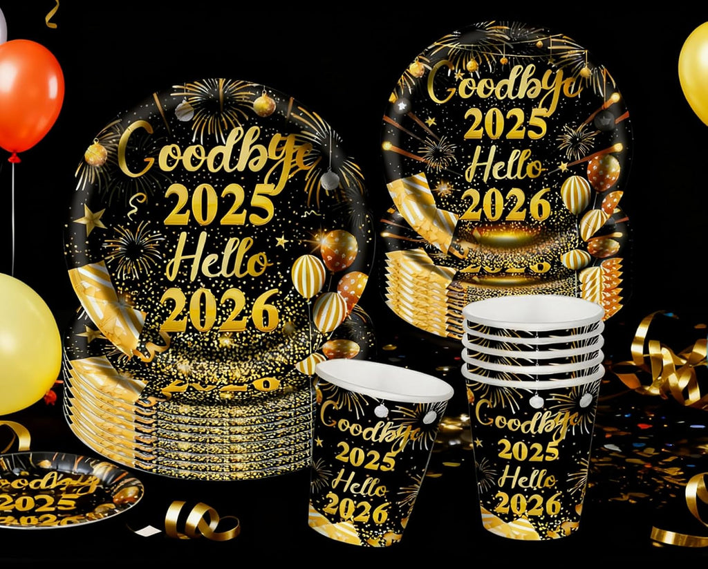 75 Pcs New Years Party Decorations Set Serve 25 New Years Eve Party Supplies 2026 BDTZ Goodbye 2025 Hello 2026 Plates