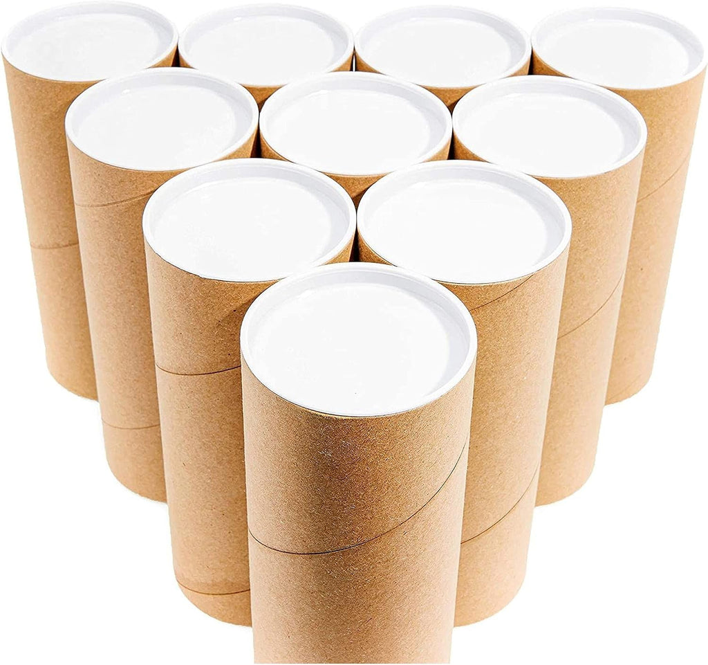 10-Pack Mailing Tubes & Caps - 3 x 7 in Brown Mailer - Durable 3-Ply Spiral Round Cardboard Cylinder for Crafts &