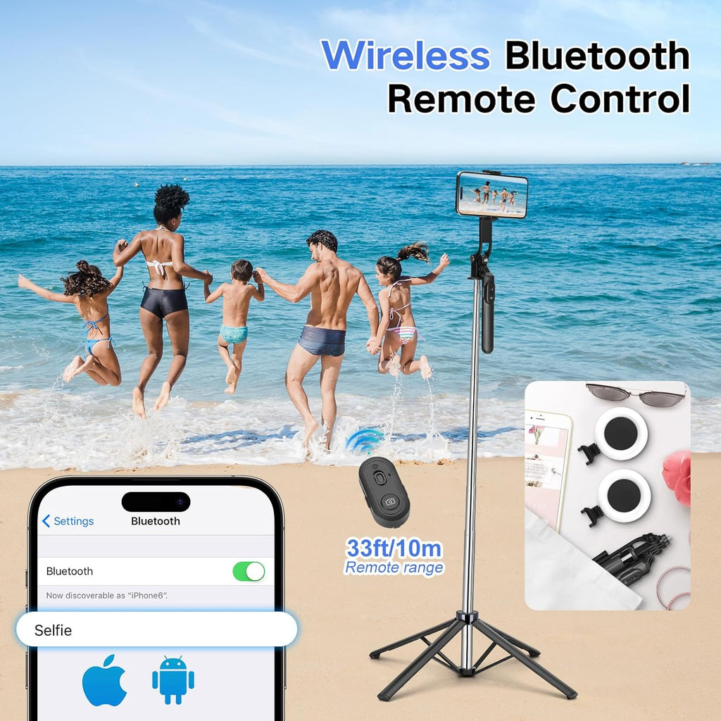Metal Selfie Stick Tripod for iPhone with Light,70 inch Cellphone Selfiestick with Remote,Phone Tripod Holder for