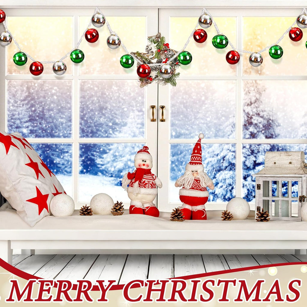 2 Set Christmas Porch Decorations Christmas Front Door Ball Garlands with Red Bow Xmas Ornaments for Front Door Xmas