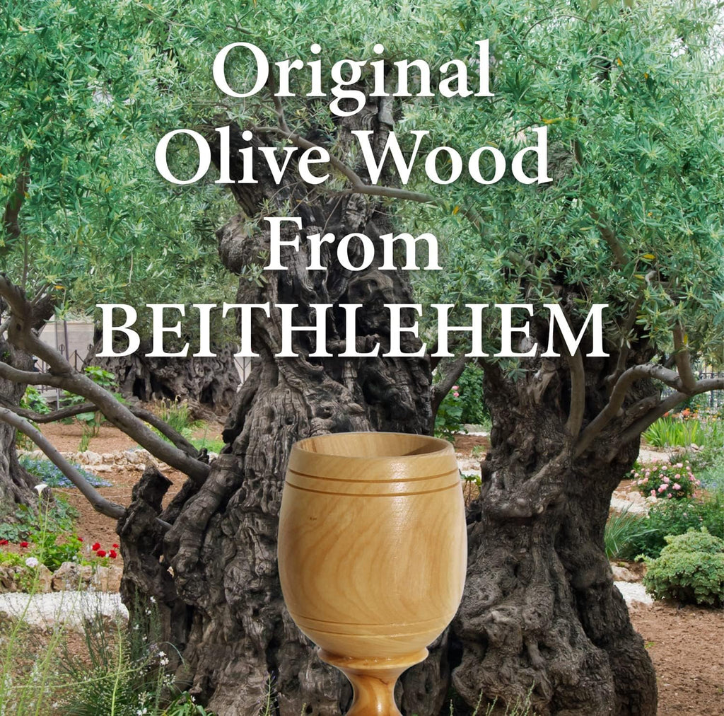 4.5" (Small) Olive Wood Communion Set from Bethlehem – Hand Carved Cup & Bread Tray for Lord's Supper, Eucharist &