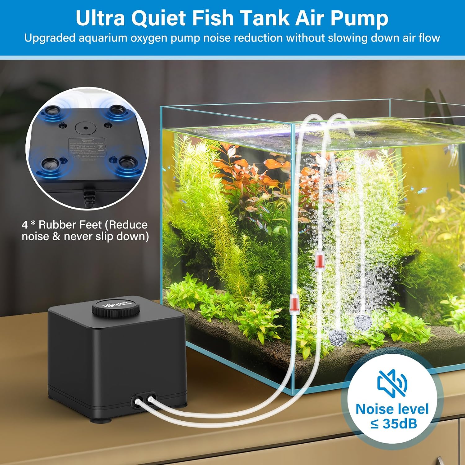 Aquarium Air Pump, Quiet Adjustable Fish Tank Air Pump, 4W/7W/11W Powerful Oxygen Aerator Dual Stainless Steel