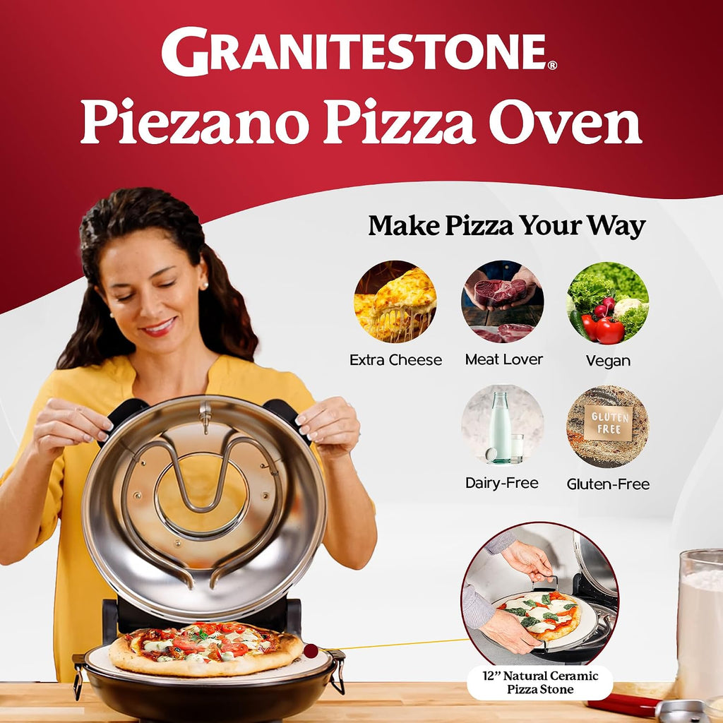 12" Electric Pizza Oven Indoor Countertop Pizza Maker, Black