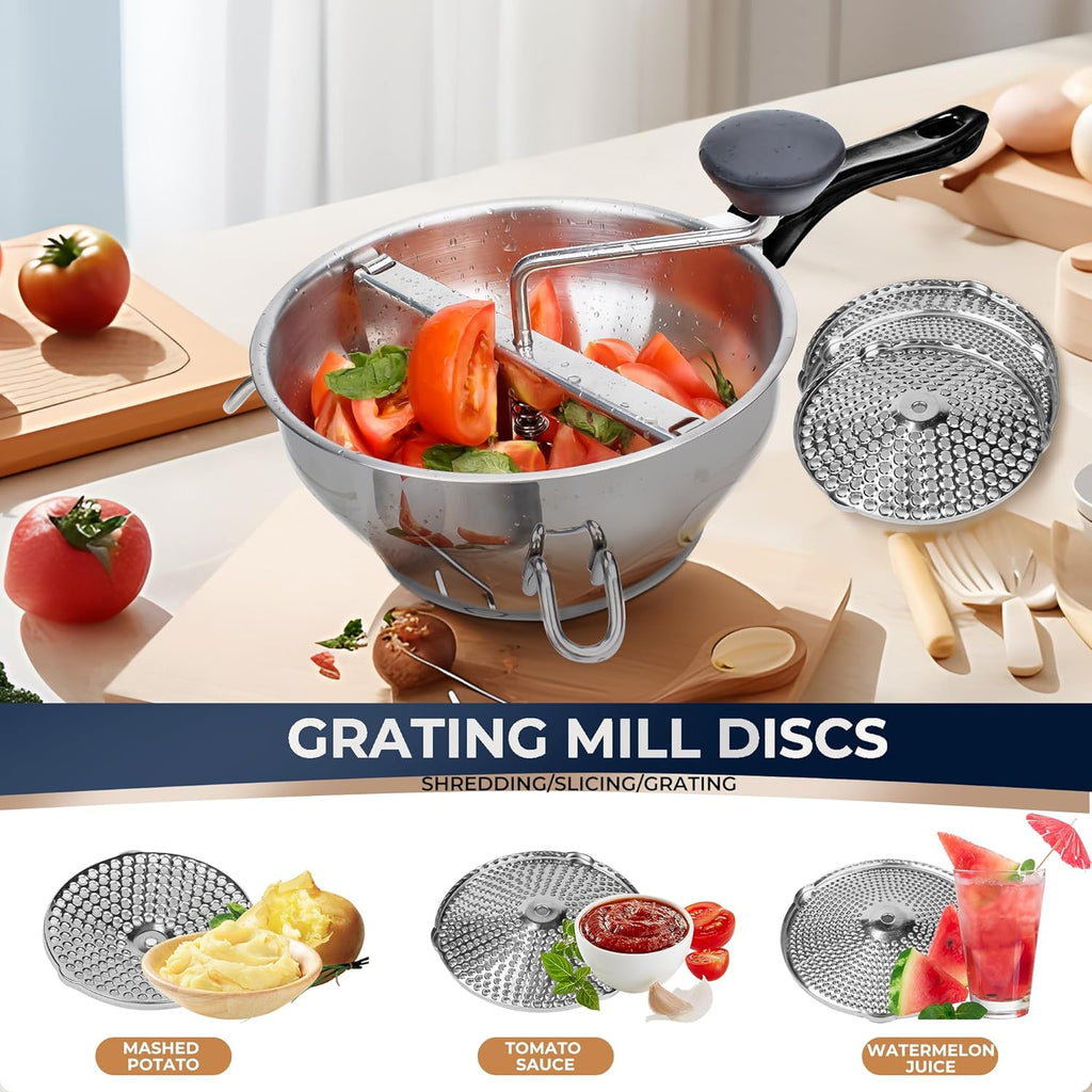Stainless Steel Food Mill With 3 Milling Discs,Ergonomic design Rotary hand crank Food Mills For Tomato