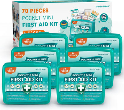 420 Piece First Aid Kit, 6 Individual Boxes of 70 Items Each - Contains Premium Medical Supplies for Travel, Home