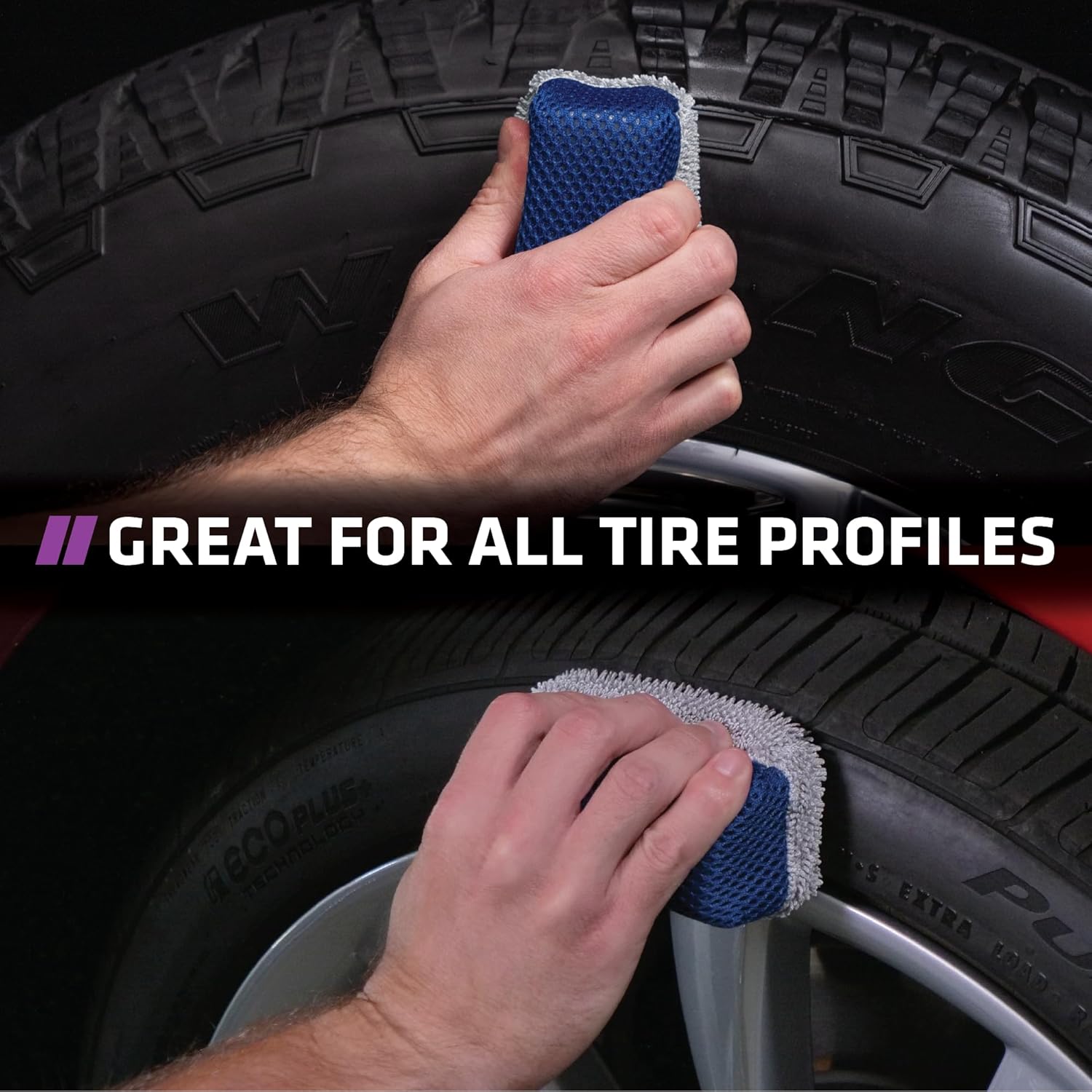 Tire Shine Applicator Sponges for Car Detailing, 2 Pack | Multi-Purpose, Mesh, Microfiber, and Non-Soak-Through Liner