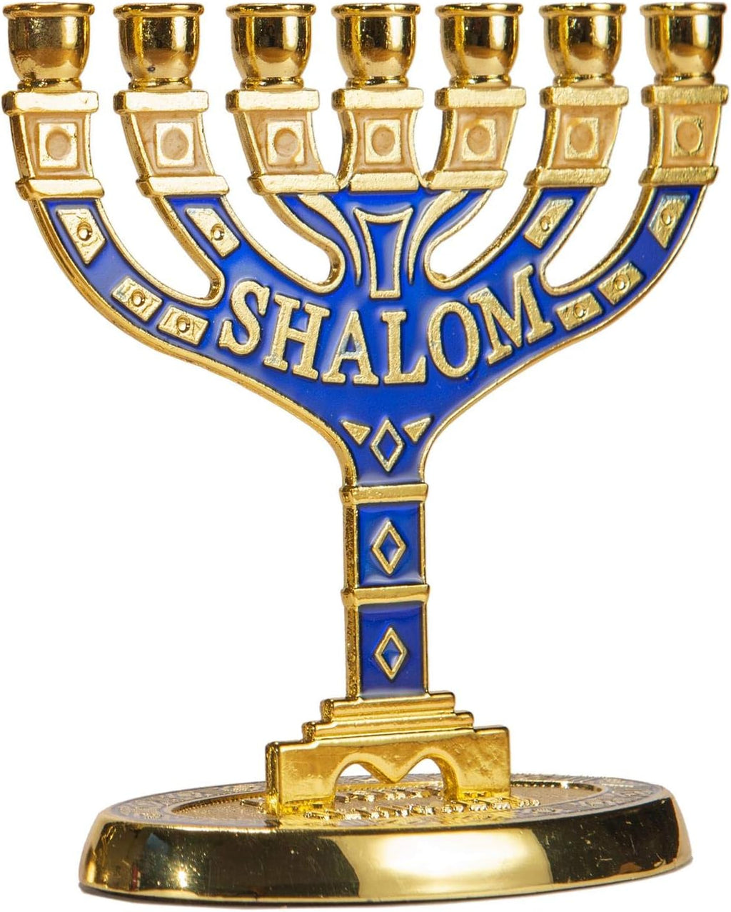 Gold Jerusalem Candle Holder Decorative Judaica 7 Branch Shalom Israel Menorah Jewish Festival 10x10cm