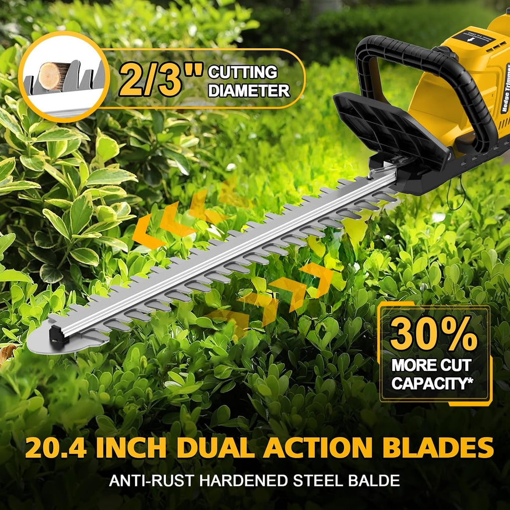 20.4" Hedge Trimmer Cordless Compatible with Dewalt 20V MAX Battery | Brushless Dual-Action,Lightweight 5 lbs,2/3"