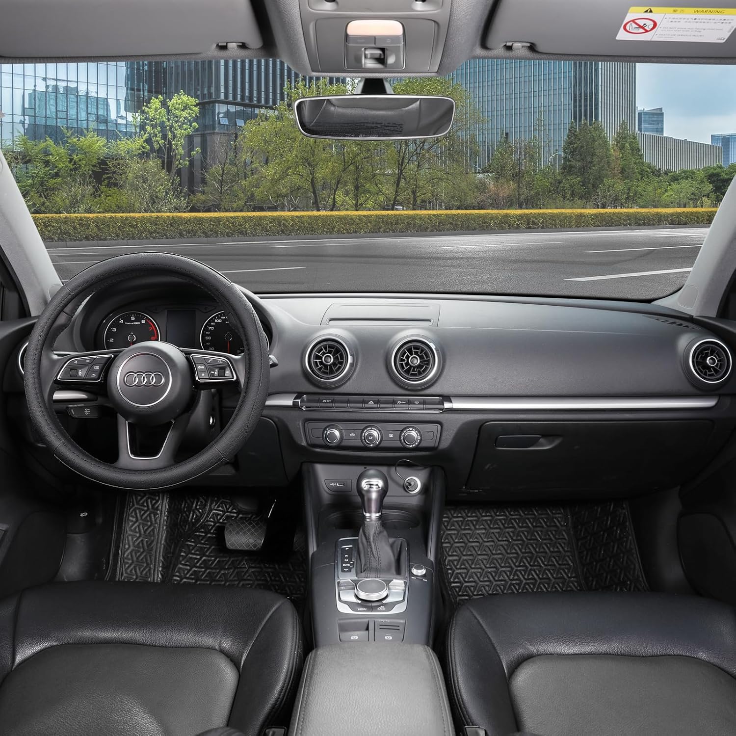 Car Steering Wheel Cover Universal Standard Size 14.5-15 inch, Black Microfiber Leather