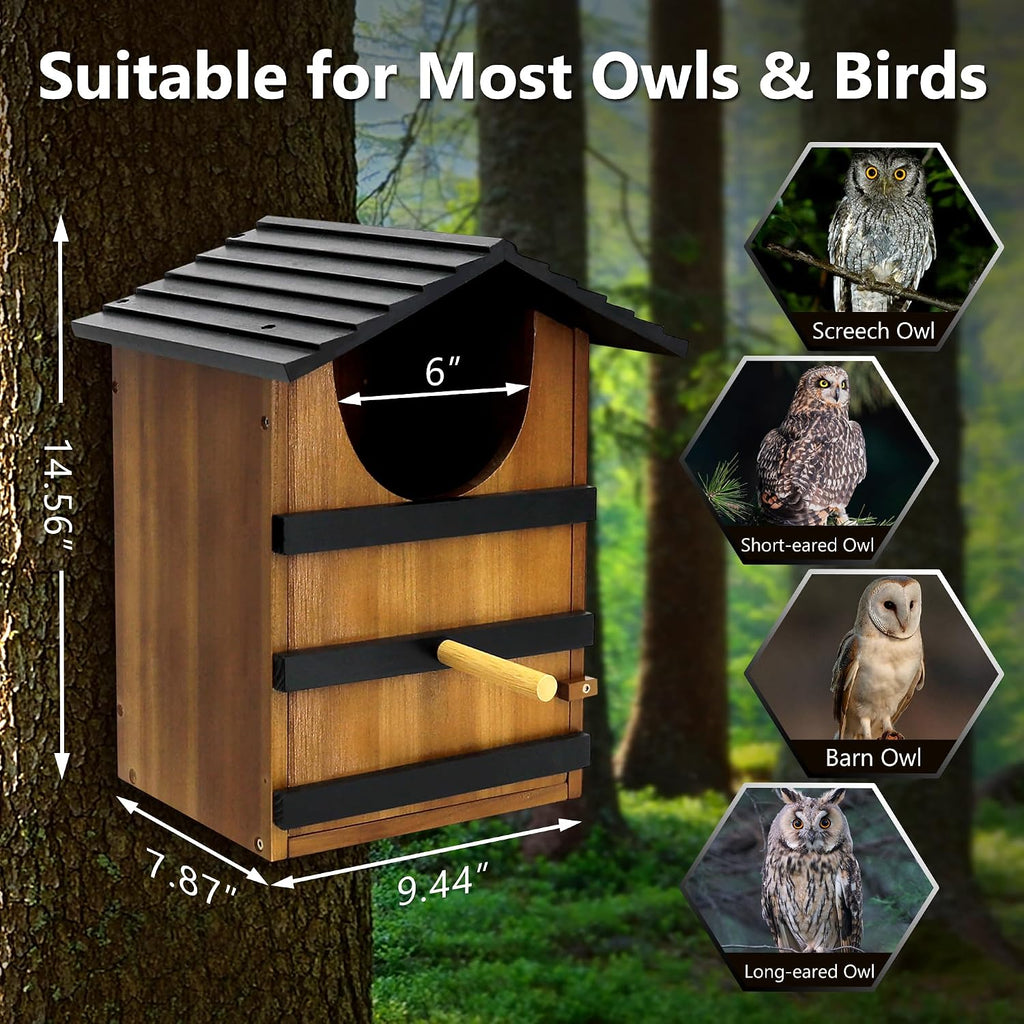 Screech Owl House for Outdoors, Weatherproof Large 14.5"x9.4"x7.8"