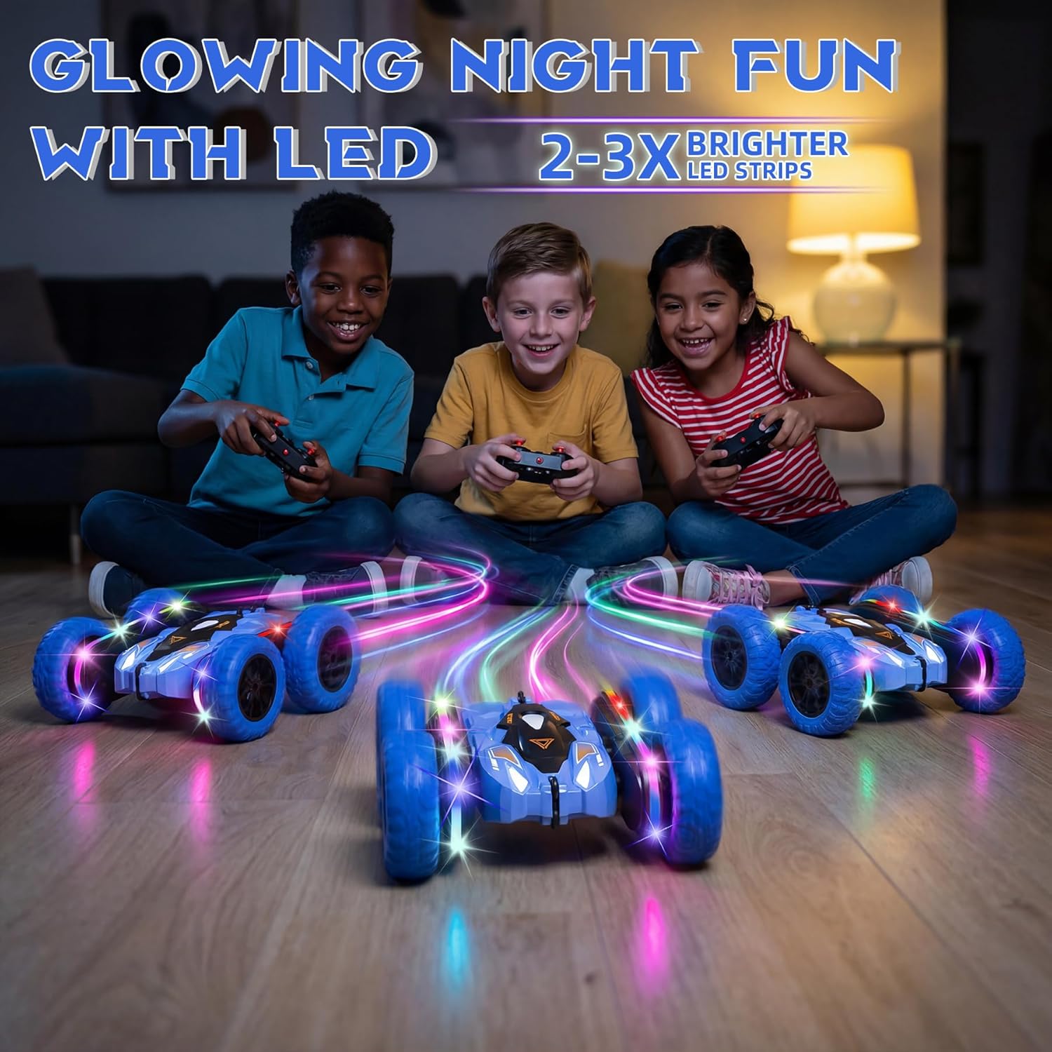 RC Car for Boy Ages 6-12: 2 Batteries 360° Stunt Rotating 4WD Remote Control Toy with Headlights, Indoor Outdoor