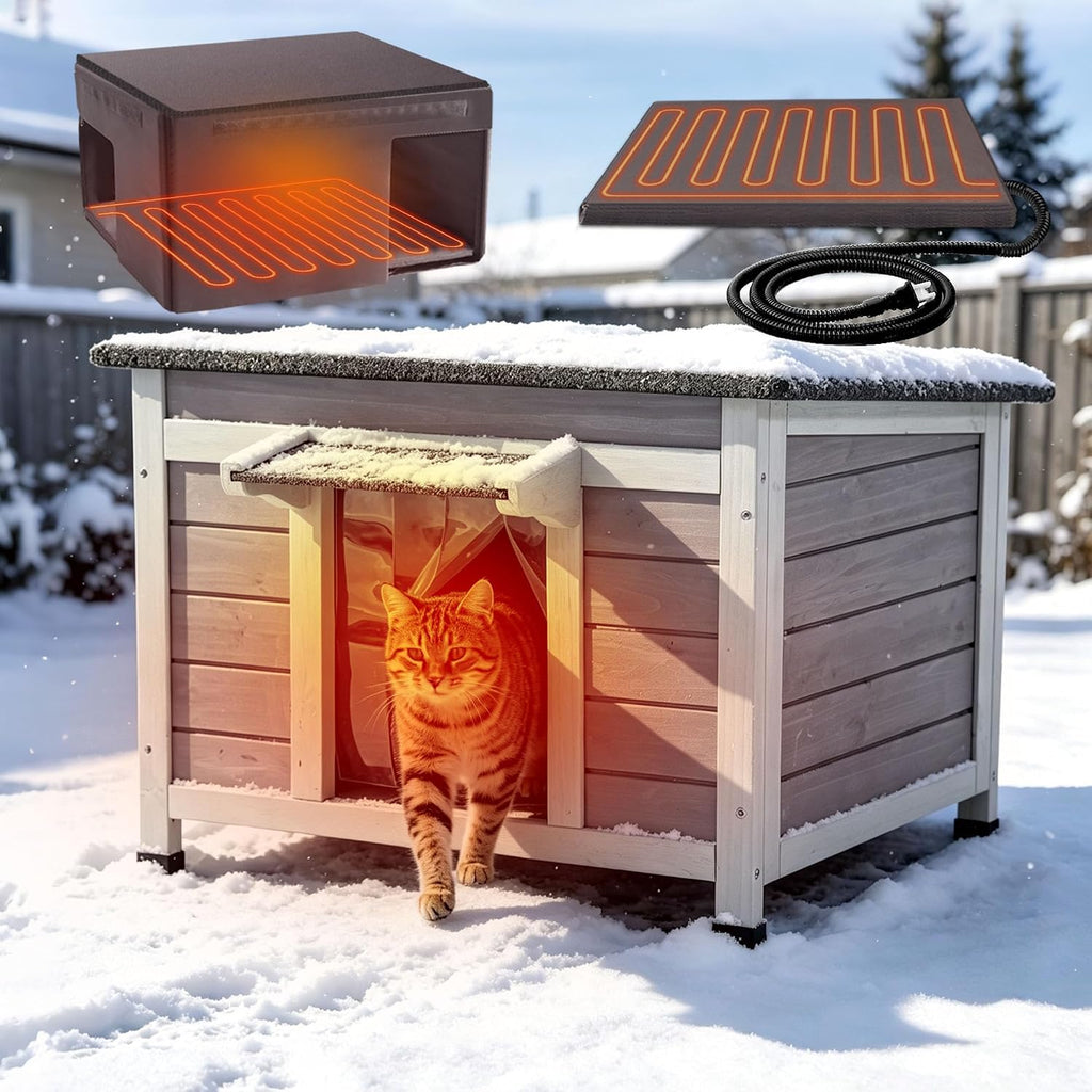 Heated Outdoor Cat House with Heater and Insulated Liner Weatherproof Insulated Feral Cat Shelter for Winter