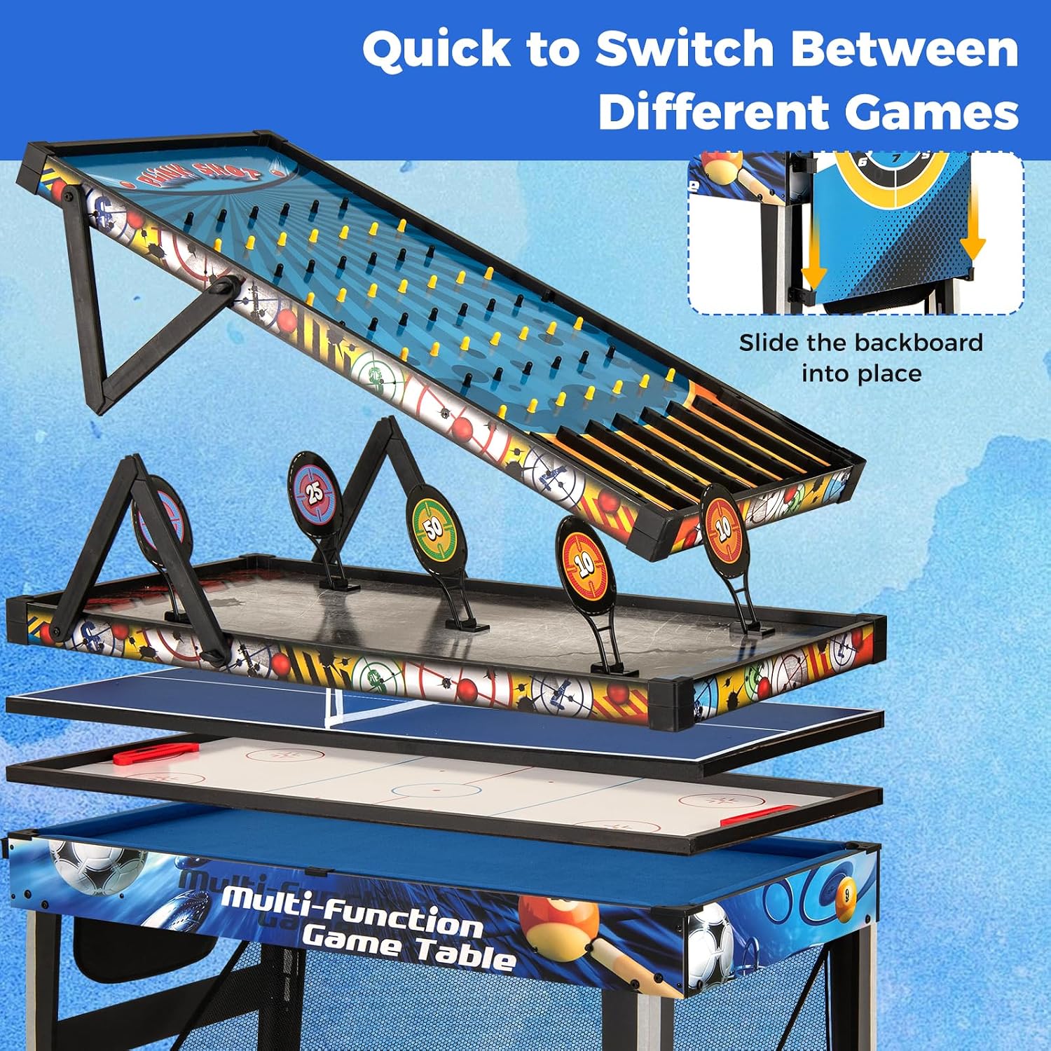 Multi Game Table, 10 in 1 Combo Game Table Includes Table Tennis, Basketball, Soccer, Hockey, Archery, Shooting