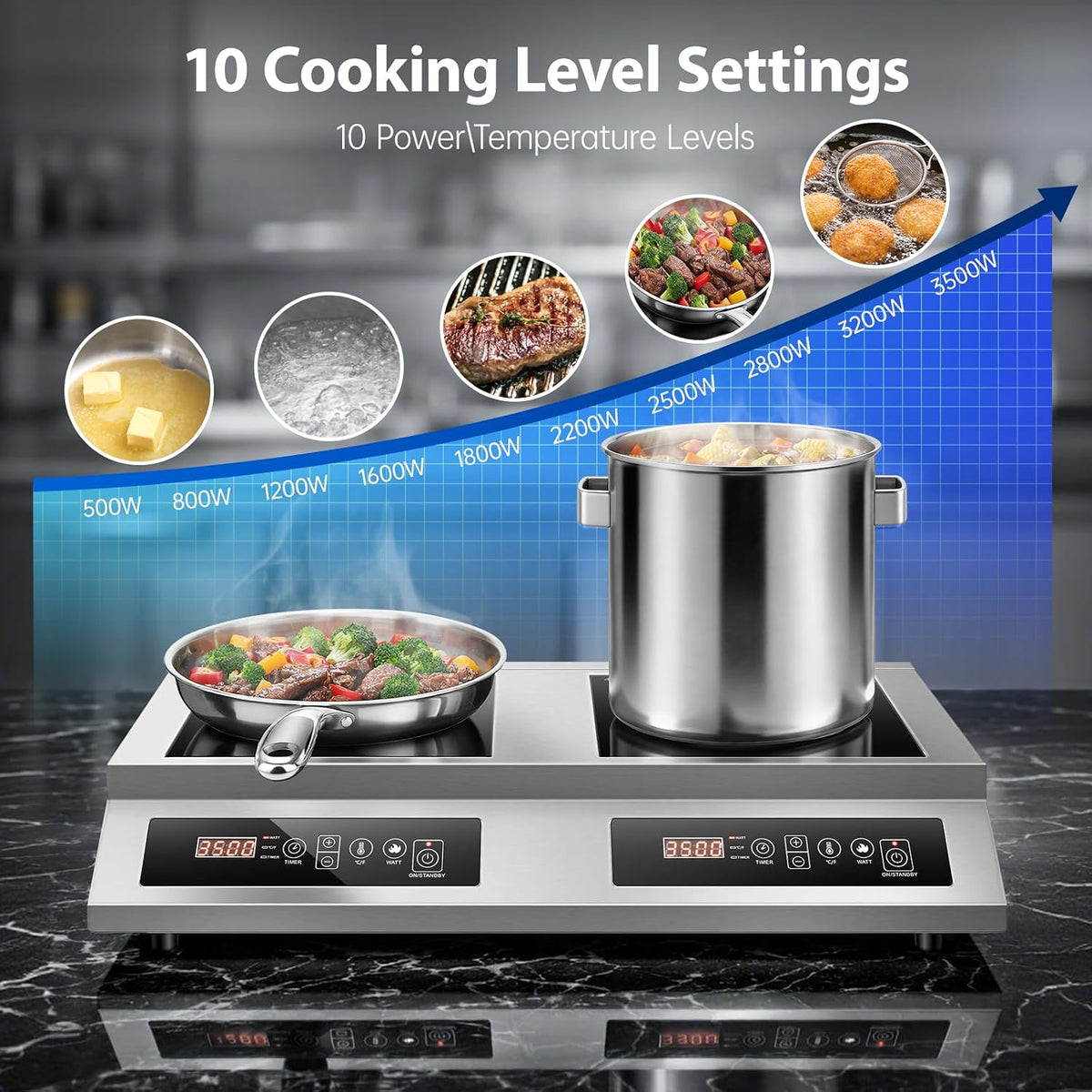 7000W Commercial Double Induction Cooktop Countertop