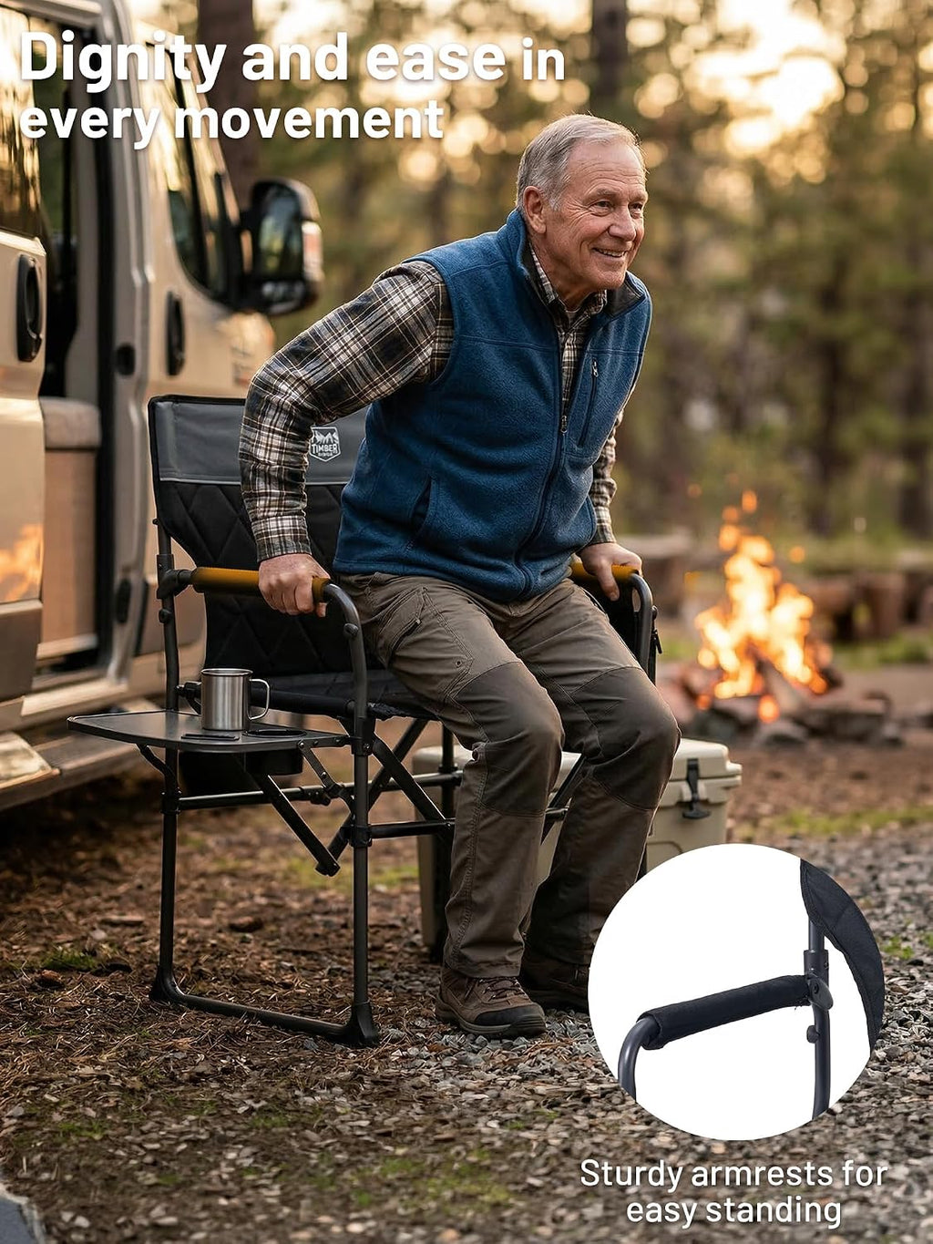 400lbs Heavy Duty Camping Chair Portable Directors Chair | Folding Camp Chair with Side Table & Pocket Compact Size