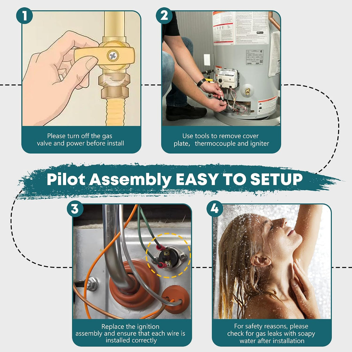 9003542 Pilot Assembly Replacement for Water Heater Natural Gas, 100109295 9003542005 Water Heater Thermocouple Fit for Re-liance, A.O.Sm-ith, Ken-more, St-ate GS GSX - 1 Year Warranty by Fetechmate