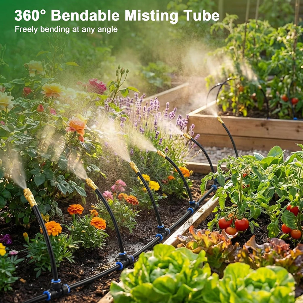 Drip Irrigation System, 2026-Upgrade 100Ft 1/4" Garden Watering System with 24 Pcs 360° Adjustable Copper Nozzles