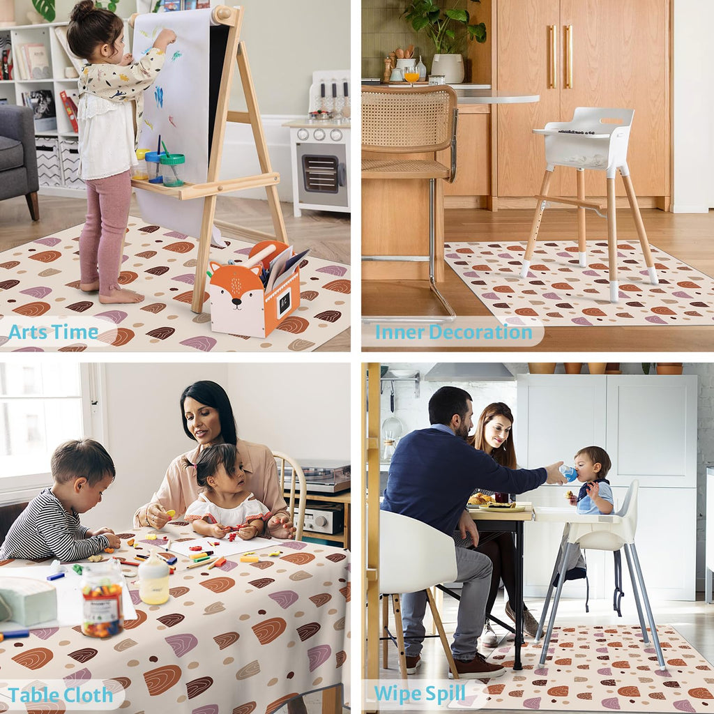 Baby Splat Mat for Under High Chair, 50.4 x 50.4 Inch Wipeable Splash Mat, Waterproof and Washable, Anti-Slip Floor
