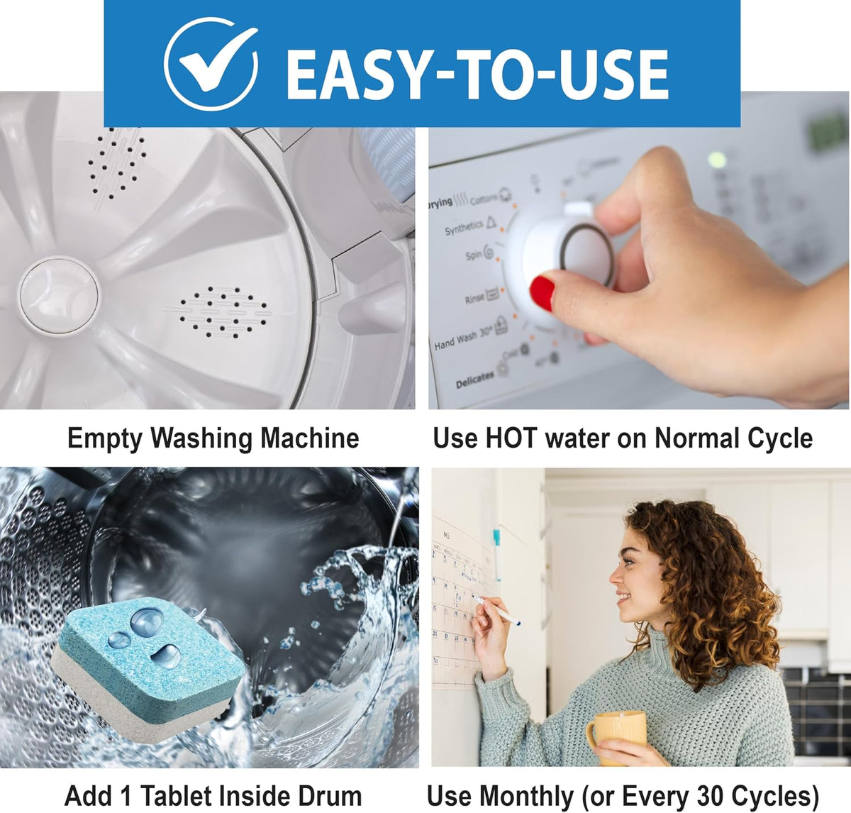 Washing Machine Cleaning tablets, 12 pack is Formulated with Enzyme, Deep Cleans and Deodorizes Front and Top Loading