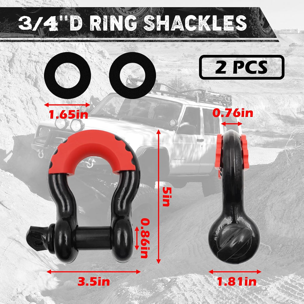 Offroad Recovery Kit, 3" x 30 ft Tow Recovery Strap, 1pcs Hitch Receiver, 2pcs 3/4" D-Ring Shackles with Storage Bag