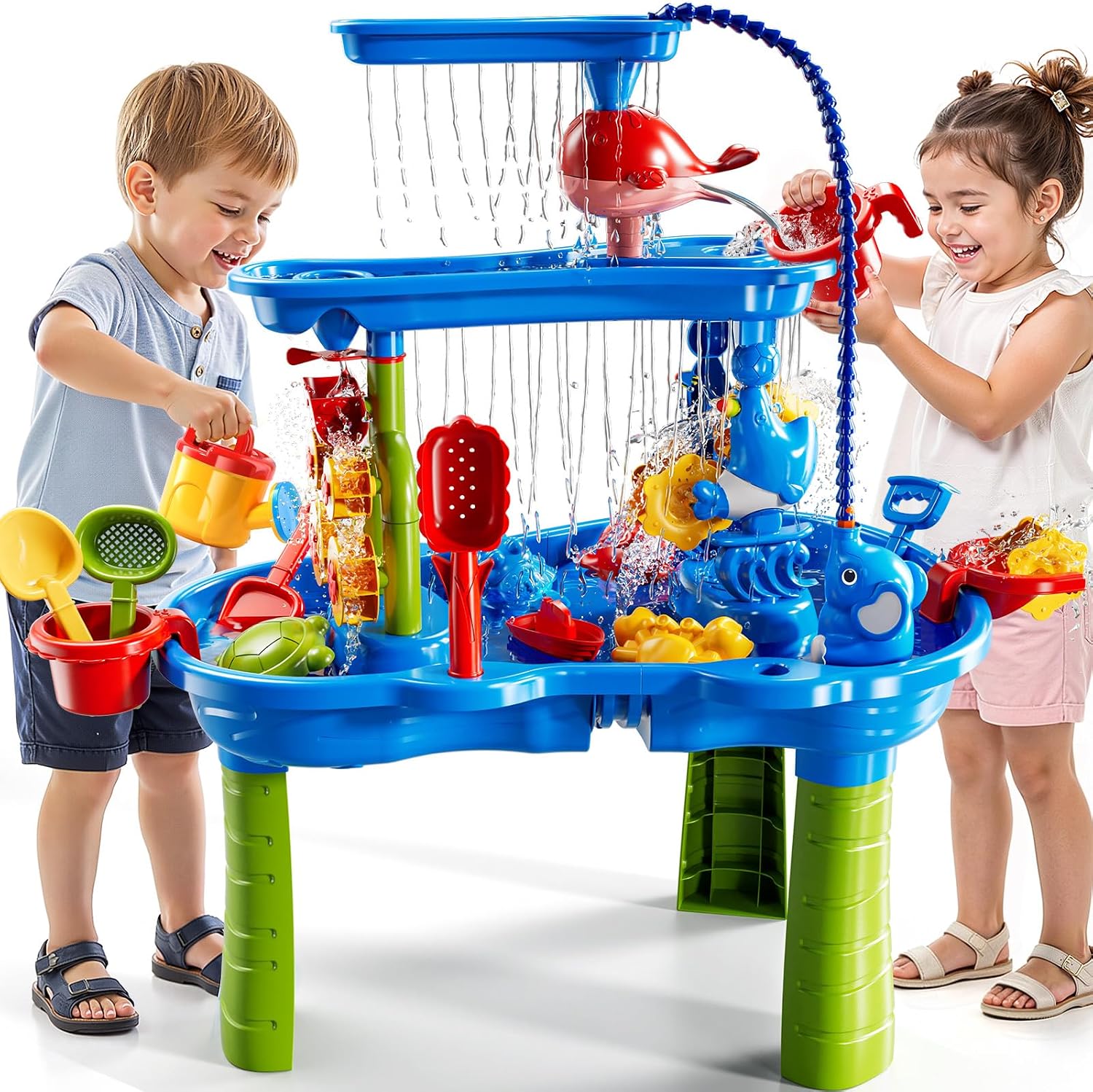Water Table for Kids Ages 4-8 with Water Pump, Summer Outdoor Sand Water Table for Boys Girls, Kids Water and Sand