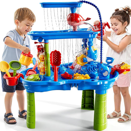 Water Table for Kids Ages 4-8 with Water Pump, Summer Outdoor Sand Water Table for Boys Girls, Kids Water and Sand