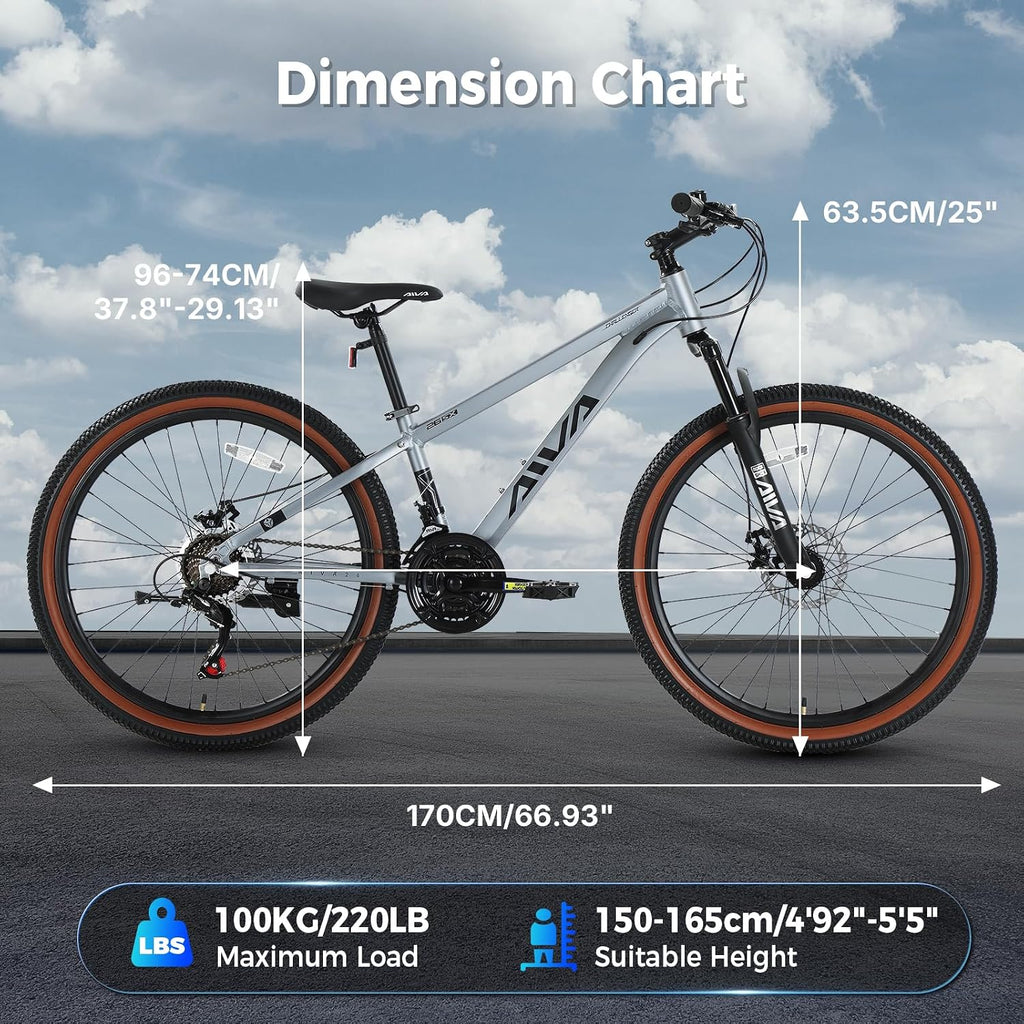 Mountain Bike, 24/26/27.5 Inch Outdoor Cycling Bike, 8/21 Speed Lightweight Aluminum Frame | Dual Disc Brakes