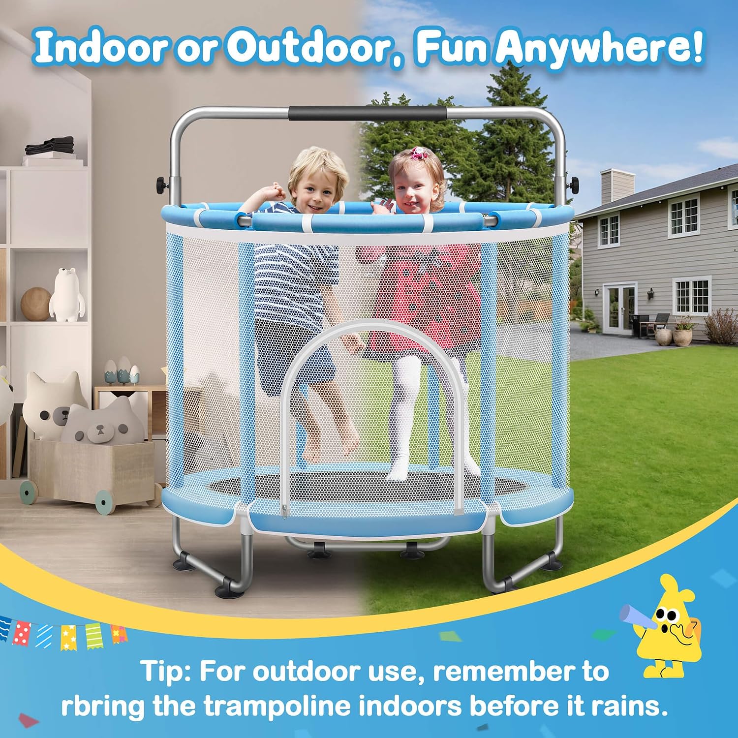 55" Kids/Toddler Trampoline with Safety Enclosure Net,Indoor & Outdoor 440LBS Capacity 6-in-1 Trampoline with
