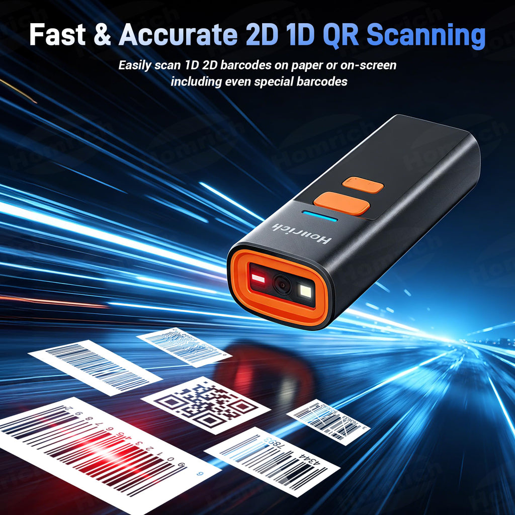 3-in-1 Bluetooth & 2.4G & USB Wire Mini Barcode Scanner with Charging Dock