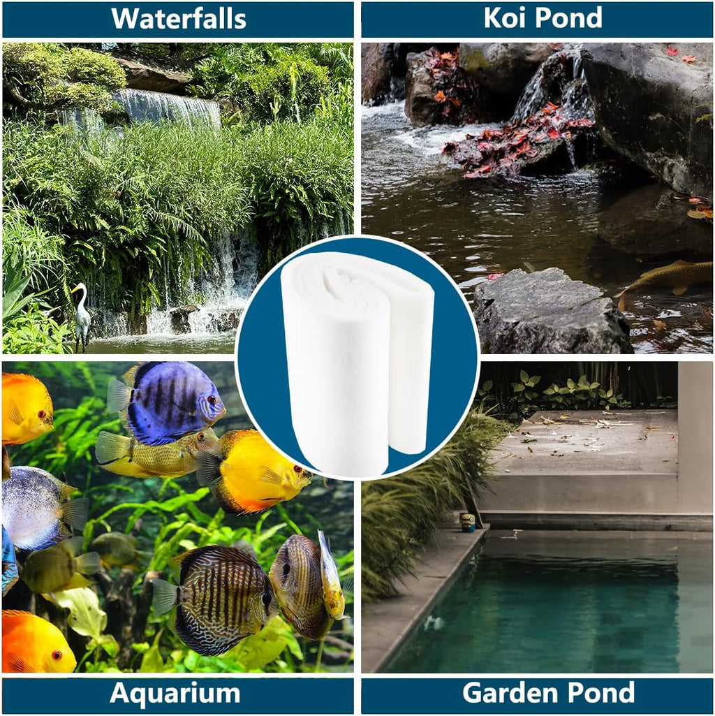 White Koi Pond Filter Pad Fine Bulk Roll- Cut to Fit - Durable Fish Pond Filter Media - Water Garden Aquariums Filter