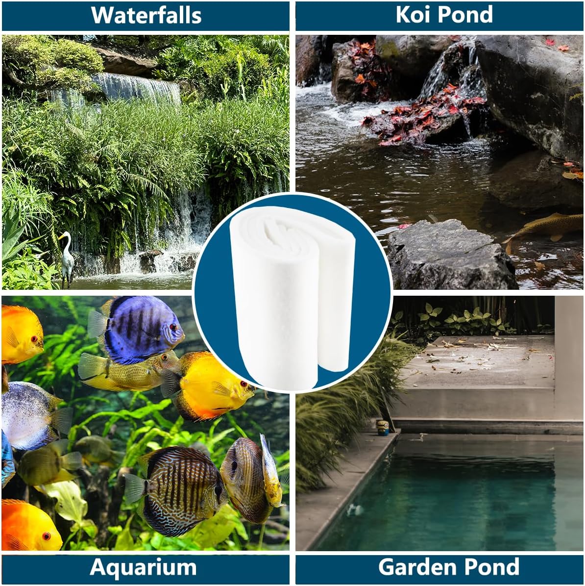 White Koi Pond Filter Pad Fine Bulk Roll- Cut to Fit - Durable Fish Pond Filter Media - Water Garden Aquariums Filter